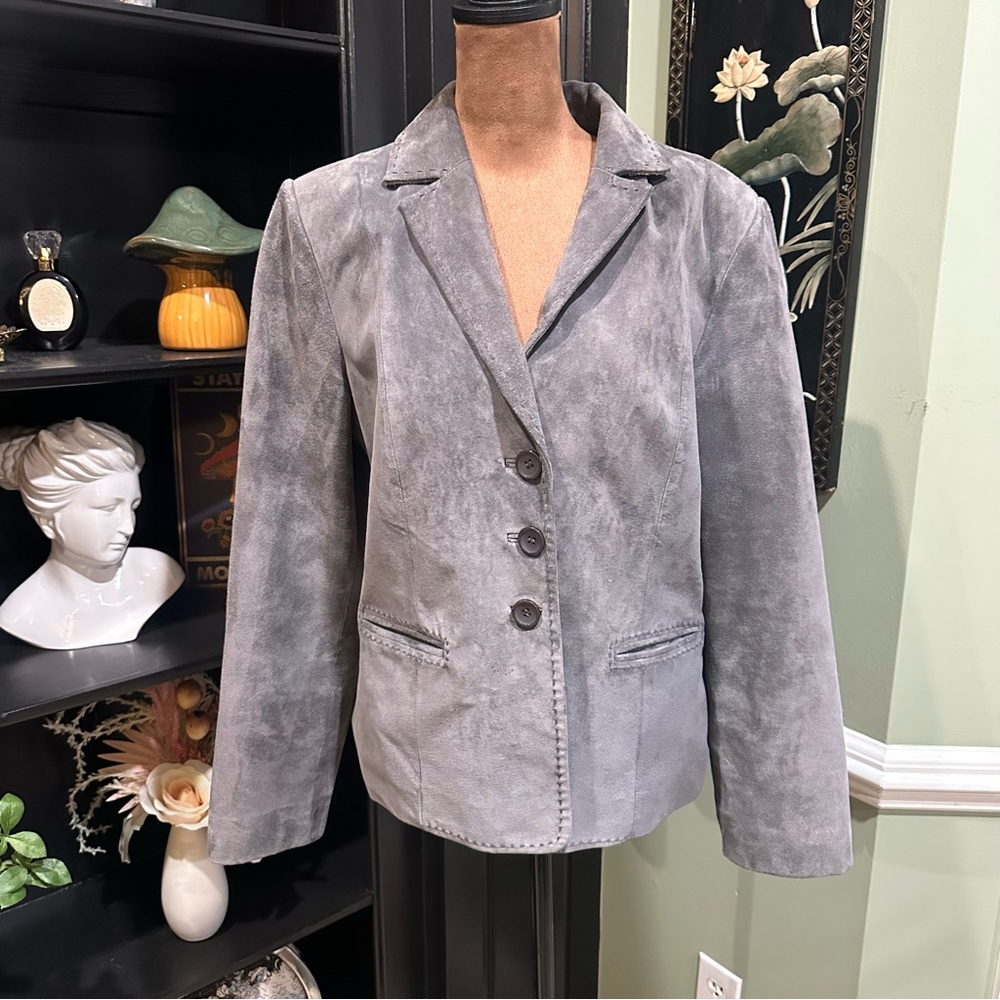 Margaret Godfrey Genuine Leather Jacket – Grey – Size 12